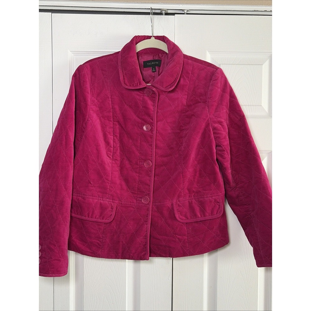 Talbots Quilted Corduroy Jacket Womens Size 12 Pink Magenta Button Up Quilt